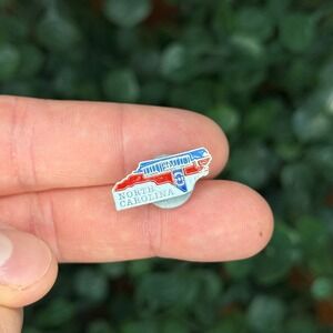 North Carolina Souvenir Travel Enamel Lapel Pin State Map Red White Blue